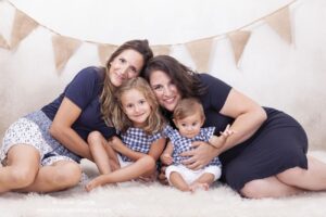 foto familiar de dos mujeres con una niña y un bebé