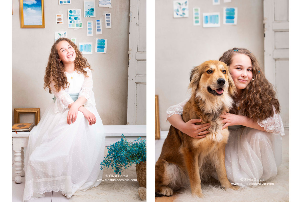 primera comunion en estudio, comunion con mascota, fotos con tu mascota